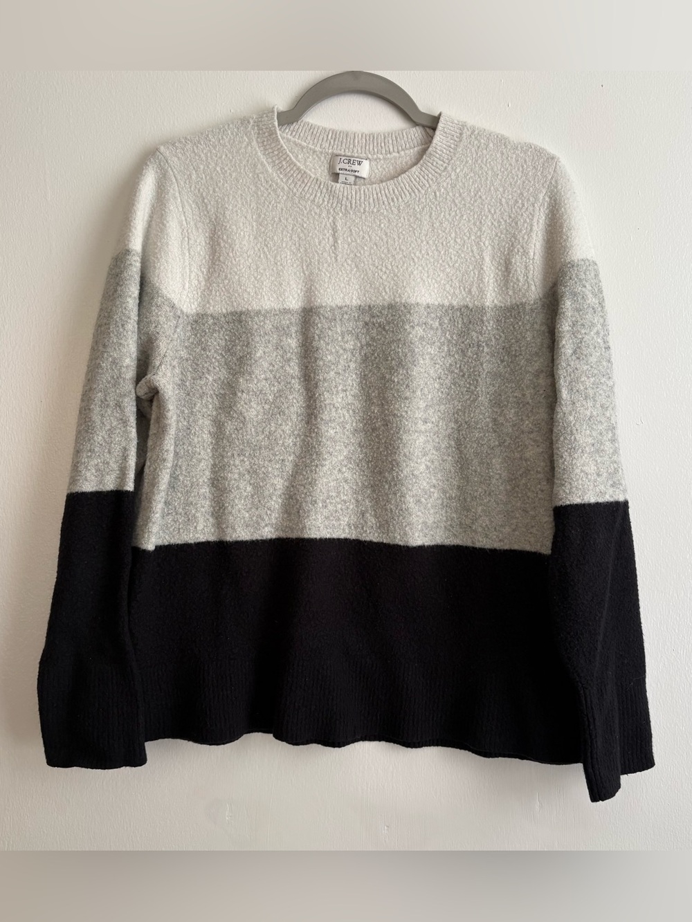 J. Crew Women’s Colorblock Crewneck Extra-soft Sweater in White, Gray & Black L